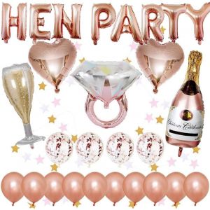 Ballons De Décoration, 1 Ballon De Lettre Hen Party, 14 Ballons En Latex, 5 Ballons En Aluminium De Formes Différentes, Guirlande Suspendue En Forme D'Étoile De 2 M Pour Décoration De Fête Nuptiale - Neuf