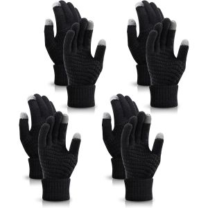 2 Pairs Of Women's Winter Knitted Gloves, Some Warm Gloves, Touch Screen Gloves With Fine Fleece Lining, Suitable For Leisure Activities, Black & White, One Size"".[J40] - Neuf