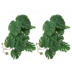 2pcs Artificielle Plante D'eau Simulation Vigne R&eacute;aliste Plastique Feuilles D&eacute;coration Avec Ventouse Pour Fish Tankmonstera Feuilles - Neuf