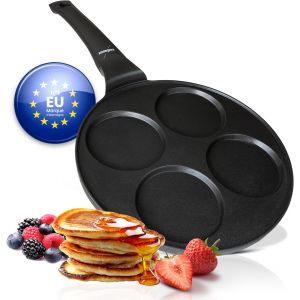 Subzonal-Poele A Pancakes Induction - Poele Pancakes Avec Un Diam&egrave;tre De 26cm + Rev&ecirc;tement Anti-Adh&eacute;sif | Plaque &Agrave; Induction Gaz C&eacute;ramique &Eacute;lectrique Halog&egrave;ne | 4 Trous Pour Pancake Blinis Oeuf Cr&ecirc;pe - Neuf