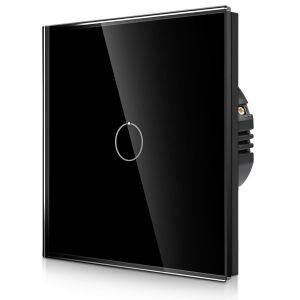 Interrupteur à bascule tactile encastré en noir-Interrupteur simple avec LED d'état et panneau en verre-Interrupteur mural 1 bouton-Paire uniquement avec cette série d'interrupteurs - Neuf