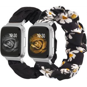 Wearlizer Straps Compatible With Fitbit Versa/Versa 2/ Versa Lite/Versa Se For Women, Elastic Watch Strap Scrunchie Wristband Replacement Band For Fitbit - Neuf