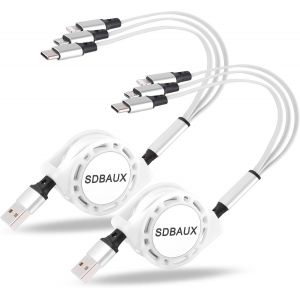 TRAHOO-Multi C&acirc;ble USB [3A/1M/2-Paquet], 3 en 1 R&eacute;tractable C&acirc;ble Chargeur Charge Rapide avec Phone Micro USB Type C Connecteurs pour iOS T&eacute;l&eacute;phone, Android Galaxy, LG, Sony, Moto, Hoor View, Oneplus - Neuf