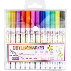 LETNERNY-Stylos &Agrave; Paillettes, 12 Couleurs De Marqueurs De Contour, Cadeaux Pour Enfants, Cadeaux Pour Adolescentes, Marqueurs M&eacute;talliques, Pour Scrapbooking, Cadeau Pour Adolescentes - Neuf
