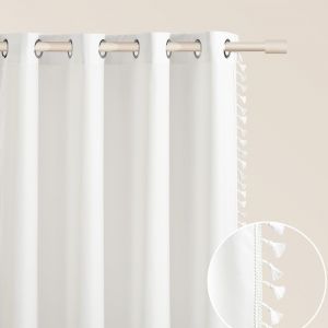 Eryi-Rideau Avec ?illets Lara 140 X 260 Cm Largeur X Hauteur, Décoration De Fenêtre, Curtains Et Draperies Intérieurs Pour Salon, Chambre Moderne Galon À Pompons Écru, 1 Pièce - Neuf