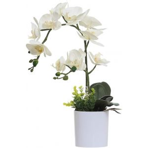 Blanc Orchidée Fleurs Artificielles en Pot, de Faux en Plastique de Fleurs d'Orchidées, de la Décoration pour la Maison Bureau de Mariage(Blanc 2 Bouquets) - Neuf