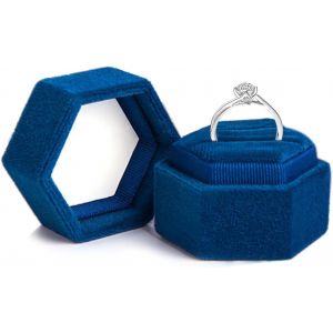 Velours Boite Bague,Hexagonal Porte Bague Avec Deux Fentes,Boîte-Cadeau De Bijoux Pour La Demande En Mariage,Cérémonie,Noël,Saint-Valentin (Bleu) - Neuf