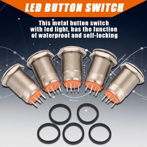 Lot de 5 mini-interrupteurs a bouton-poussoir etanches en metal a 4 broches, 12 mm, 2 A/36 V, LED (jaune) - Neuf