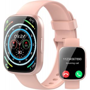Montre Connectée Homme Femme Avec Appel Bluetooth, 1.95"" Hd Smartwatch Avec 100+ Modes Sportifs, Montre Connectee Sport Etanche Ip68 Avec Podometre/Sommeil/Cardiofrequencemetre Pour Android Ios, Rose - Neuf