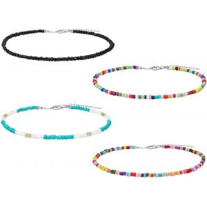 Kal-4 Pi&egrave;ces Collier De Surfeur, Collier De Perles De Vinyle Boh&egrave;me Bijoux Pour Femmes Filles, Collier D'anniversaire Boho Ensemble Bijoux D'amiti&eacute; Cadeau De F&ecirc;te Des M&egrave;res - Neuf