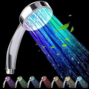 Vente promotionnelle Pomme de douche LED,7 couleurs Pomme de douche haute pression &agrave; changement automatique,Pomme de douche de salle de bain universelle pour la maison,l'h&ocirc;tel,la salle de bain,Chrome - Neuf