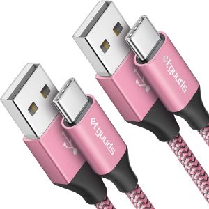 THEF-Câble USB C [1,8m, Lot de 2], Rose USB C vers USB Cable 3A Charge Rapide Nylon Chargeur Type C Cable pour Samsung Galaxy S23 S22 S21 S20 S10 S9 S8 Plus, A20 A12 A13 A21 A40 A50 M31 - Neuf