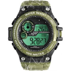 Montre Bracelet Sports Plong&eacute;e Hommes Gar&ccedil;ons 10 Atm &Eacute;tanche Montre-Bracelet Natation Avec Fonctions D'chronom&egrave;tre,Chronographe,Alarme,Double Fuseau Horaire,Format 12/24 Heures - Neuf