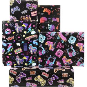 80 90 Papier Cadeau pour Enfants Garçons Filles, Papier Cadeau Anniversaire de Musique électronique Jeu Vidéo Graffiti Hip-hop, 4 Feuilles 50 x 70 cm pour Fête Anniversaire Rétro Nnéon de Années 90 80 - Neuf