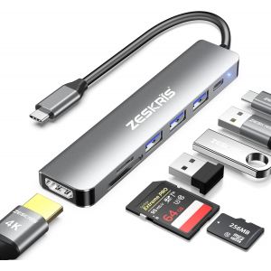 Hub USB C,Adaptateur USB C vers HDMI 7 en 1 avec HDMI 4K,PD 100 W,1 USB 3.0,2 Ports USB 2.0 et Lecteur de Carte SD/TF,r&eacute;partiteur multiport Compatible avec MacBook Air/Pro M1/M2,Surface - Neuf