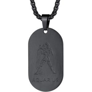 Trahoo-Collier Signe Astrologique Homme Femme Noir Acier Inoxydable,Pendentif Plaque Militaire Zodiaque Avec Chaîne Réglable - Neuf