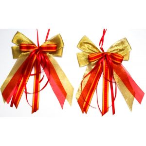 Kal-Lot De 2 Noeuds Faits &Agrave; La Main - 20 X 30 Cm - Sans Bricolage - Ruban En Satin &Agrave; Paillettes - Couronne De L'avent, Porte, Sapin De No&euml;l (Fin 03) - Neuf