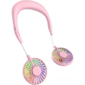 Cou Fan - Aromath&eacute;rapie avec la Lumi&egrave;re (Rose), Ventilateur Portatif, Mini Ventilateur USB Rechargeable Portable Cou Ventilateur, Double T&ecirc;te du Refroidisseur d'Air et de 3 Vitesses de plein air, de Camping et de Bureau - Neuf