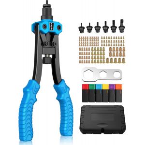 MEVRONISSHOP-12'' Pince &agrave; Insert Filet&eacute; avec Mandrins Interchangeables M3 M4 M5 M6 M8 M10 125pcs Riveteuse Manuelle Kit de Outil Professionnel &agrave; Riveter avec &Eacute;tui de Transport Pince &agrave; Rivet Insert - - Neuf