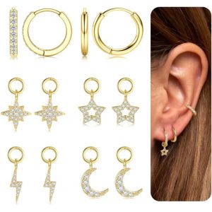 14k Plaqué Or Huggie Boucles D'oreilles Et Pendentifs Pour Les Femmes, Hypoallergénique Hoop Dangle Boucles D'oreilles, Boucles D'oreilles Exquis Huggie Hoop - Neuf