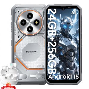 Blackview Fort 2 Smartphone Incassable 6.56" 24Go+256Go 5000mAh 16MP AI Cam&eacute;ra T&eacute;l&eacute;phone Android 15 NFC-Blanc avec Airbuds 20-Blanc - Neuf