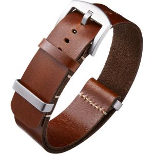 Eryi-Bracelets De Montres En Cuir Remplacement Bracelet Pour Montre En Cuir Huilé Crazy Horse 18mm 19mm 20mm 21mm 22mm 24mm Bracelets En Une Seule Pièce Pour Homme Et Femme Avec Boucle Argent/Noir - Neuf