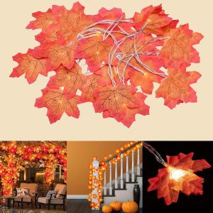 Guirlandes Lumineuses En Feuille D'érable, 2 Pack 3m 20 Led Automne Guirlande Guirlande Lumineuse Extérieure Décorations Intérieures Lumières Pour Halloween, Thanksgiving, Fête De Noël - Neuf