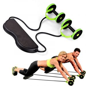 Roue Abdominale De Fitness, Rouleau De Fitness, Corde De Tension, Entraînement Multifonctionnel D'intérieur, Roue De Fitness Silencieuse - Vert - Plateau : 42,3 Cm X 14,4 Cm X 4 Cm, Espacement Entre Deux Roues : 17,5 Cm, Diamètre 12,3 Cm - Neuf
