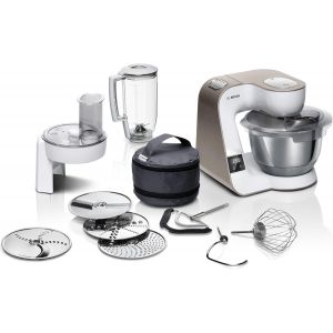 Nouvelhorizonstore-Robot P&acirc;tissier Mum5xw20 &iquest; Machine Puissante 1000 W Pour M&eacute;langer, P&eacute;trir & Couper &iquest; 7 Vitesses + Turbo &iquest; Balance Int&eacute;gr&eacute;e &iquest; 10 Accessoires &iquest; Couleur : Blanc/Champagne - Neuf