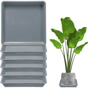 ERYI-Lot De 6 Plateaux De Pot De Fleurs, 7 Pouces Plateau De Gouttes De Fleur Carré En Plastique, Plateau De Pot Sans Trous Durable Pour Les Pots/À L'Extérieur [Gris Ciment] - Neuf