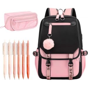 ChenQuanSarl-Sac &Agrave; Dos D'&Eacute;colier Pour Fille - Loisirs - Avec Trousse &Agrave; Crayons Et 5 Stylos Gel - Sac &Agrave; Dos D'&Eacute;colier - Sac &Agrave; Dos Pour Adolescentes - Loisirs - Sac &Agrave; Dos Tendance Pour Filles - Neuf
