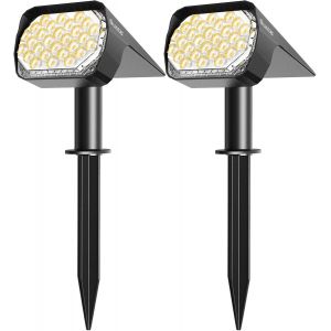 Lot De 2 Led Spot Solaire Extérieur Etanche Ip65 Lumière Puissante Réglable, Lampe Solaire Exterieur Projecteur Au Sol Eclairage Solaire Applique Extérieur De Chemin Jardin Garage Terrasse Cour - Neuf