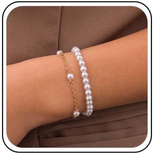 Kal-Bracelet Boho En Perles Bracelet En Perles D'eau Douce Bracelet En Perles Bracelet En Perles Stretch Bracelet En Perles Satellite Cha&icirc;ne &Agrave; Main Minimaliste Bracelet En Perles Peral - Neuf