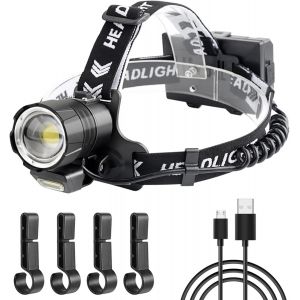 Lampe Frontale 13000 Lumens Super Lumineuse Rechargeable Usb, Lampe Frontale Led Xhp90 Zoomable 4 Modes, Affichage De L'alimentation Et Fonction Banque D'alimentation Pour Camping D'urgence - Neuf