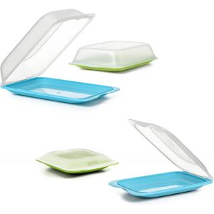 Tianyi-Boîtes A Charcuterie Fresh | Set De 4: 2 Maxi + 2 Mini | Boite Jambon Conservation Frigo, Empilable | Passe Au Congelateur, Micro-Ondes Et Lave-Vaisselles | Sans Bpa, Couleurs Bleu Et Lima - Neuf