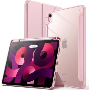 Coque Pour Ipad Air 11 Pouces M3/M2 (2025/2024), Ipad Air 5/4 (10,9 Pouces 2022/2020 5Eme/4Eme Génération) Avec Porte-Pencil, Étui Arrière Transparent Fin Support Antichoc Tablette (Rose) - Neuf
