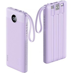 Chargeur Portable De 10 000 Mah, 5 Sorties, 2 Entr¿es, C¿bles Int¿gr¿s, Compatibles Avec Iphone, Samsung, Android, Lavande - Neuf