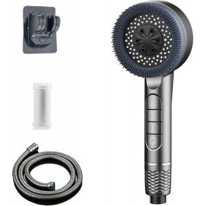 JGD-Pommeau de Douche Haute Pression, Pommeau de Duche Economie Deau avec Tuyau Douche 1.5M et Support de Douche, Pommeau de Douche Filtrant avec 4 Types de Jets, Pommeau de Douche économique - Neuf