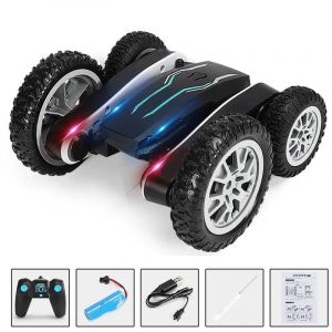Enfants Rc Jouet Voiture 2.4ghz D&eacute;formable Stunt Car Avec Lumi&egrave;re Double C&ocirc;t&eacute; Tournant D&eacute;rive Rechargeable Cool Cadeau Pour Gar&ccedil;on Fille Noir - Neuf