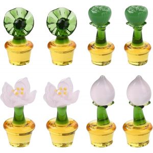 Mevronisshop-Lot De 8 Figurines Miniatures En Pot De Fleurs, 4 Styles, En Verre, Feuilles De Lotus, Pour Travaux Manuels, Maison De Poup&eacute;e, Jardin, Micro Paysage - Neuf