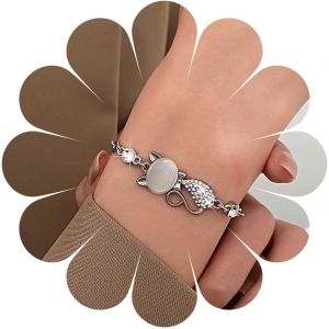 Eryi-Bracelet De Chat En Cristal Boho Bracelet De Chat En Cristal Vintage Opale Pierre De Lune Bracelet De Chat Minimaliste Opale Bracelet Animalier Bijoux Pour Femmes Et Filles ¿Rose Gold¿ - Neuf