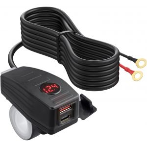 Chargeur De T&eacute;l&eacute;phone Usb Pour Moto 2 Voies Type-C Chargeur Usb Moto Avec Affichage De Tension Interrupteur &Eacute;lectrique &Eacute;tanche Ipx44 Pour Montage Sur Guidon Et R&eacute;troviseur - Neuf
