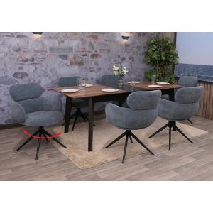 Lot de 6 chaises de salle &agrave; manger HWC-O77, chaise de cuisine, pivotante avec retour automatique, tissu (310 g/m&sup2;) chenille Oeko-Texgris-bleu - Neuf
