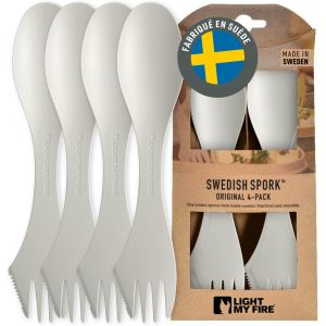Kalanka-Couvert Camping - Set Couverts Voyage 4 Sporks - Couverts Camping 3 En 1 - Cuillère Fourchette Couteau Camping - Couvert Plastique Reutilisable 100% Sans Bpa (4-Pack Cream) - Neuf