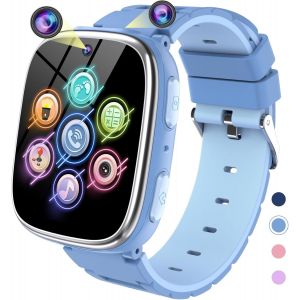 Montre Connectée Enfant - Smartwatch Telephone Garçon Fille Avec Appel,Jeux,Pédomètre,Musique,Appareil Photo,Lampe,Reveil,Smart Watch Intelligente Pour Kids 3-12 Ans Cadeau (Bleu) - Neuf