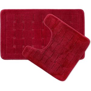 Kal-Orkney Ensemble Lot De 7 Tapis De Bain Antid&eacute;rapants, Polypropyl&egrave;ne, Bordeaux, Mat 45x75cm/ Pedestal 45x45cm - Neuf