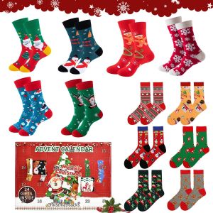 JGD-Calendrier de L'avent Chaussettes, 12 Paire Chaussettes de Compte &agrave; Rebours de No&euml;l, 24 Jours de Chaussette s, Motif de No&euml; l Int&eacute;ressant Chaussette s, Chaud, S&eacute;chage Rapide, Unisex, Cadeaux de N - Neuf