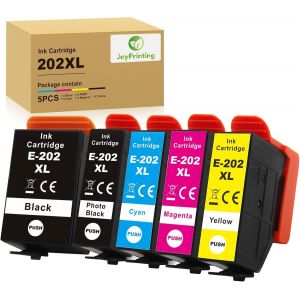 Lot de 5 Cartouches d'encre pour Epson 202 202 XL - Couleurs de Rechange - Compatible avec imprimantes Epson Expression Premium XP-6100 XP-6000 XP-6001 XP-6005 XP-6105 - Neuf