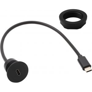 JGD-Adaptateur de Montage encastr&eacute; USB C 5 Gbit/s C&acirc;ble Court de Charge Rapide 30cm PD60W Type C 3.0 m&acirc;le &agrave; Femelle C&acirc;ble de connecteur &agrave; Montage Fixe filet&eacute;, pour Tableau de Bord de Voiture, Bateau - Neuf