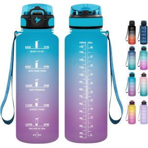 Eryi-Gourde 1.5l, Gourde Motivation Avec Paille, Sans Bpa, Gourde Sport, Bouteille D'eau Avec Marqueur De Temps Pour Le Camping, La Randonnée - Noir Rouge - Neuf